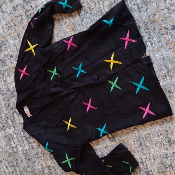 Vintage 1980's linen blazer, lined, one button, Adam Douglass Adrianna Papell - Picture 1 of 6